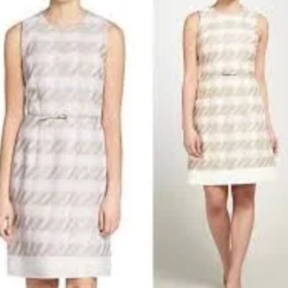 NWT Hugo Boss Diemoni gray/pink belted houndstooth tweed knee-length dress sz 10 - Picture 1 of 11
